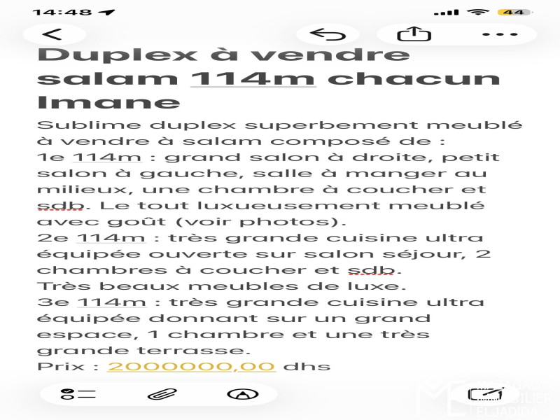 Sublime duplex vendu meublé de 114m par étage plus terrasse toit